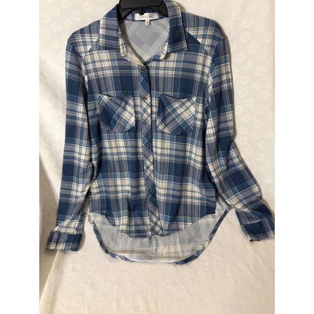 Eden &Olivia Blue 90s Grunge Cabin Core Indie Sleaze Lake House White Plaid S Sm
